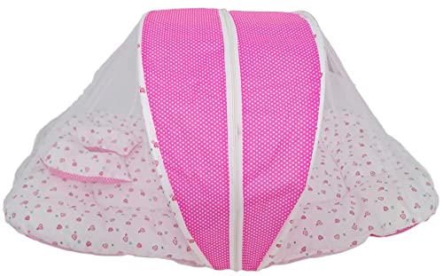 Image of BRANDONN Combo of Baby Bed with Net | Carry Bag | 4 Pcs Bedding Set(0-6 Months) (Small Hearts Pink)