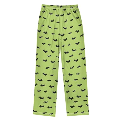 Halloween Pajama Pants Black Bat Green Background Long Sleep Pants Lounge Bottoms2