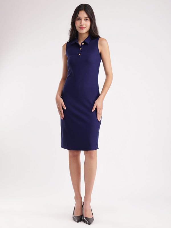 Image of FableStreet Bodycon Knitted Dress - Navy Blue