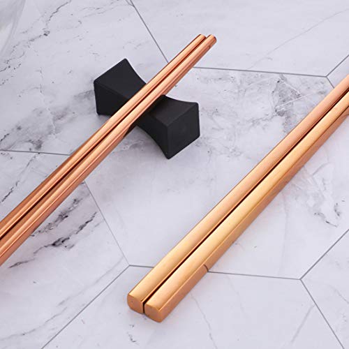 Buyer Star 5-pair Stainless Steel Chopsticks Metal Reusable Rose Gold Chopsticks Chinese Square Chopsticks