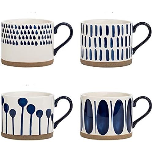 Koja 15 oz. Elegant Hand Painted Decorative Large Porcelain Ceramic Mug Set. 4 Decorative Mugs. Colorful Gift Pack. Impress & Entertain Family & Guests. Dishwasher Microwave Safe.