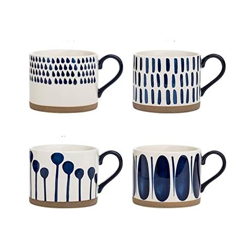 Koja 16 oz. Elegant Hand Painted Decorative Large Porcelain Ceramic Mug Set. 4 Decorative Mugs. Colorful Gift Pack. Impress & Entertain Family & Guests. Dishwasher Microwave Safe.