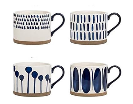 Koja 15 oz. Elegant Hand Painted Decorative Large Porcelain Ceramic Mugs. Service for 4. Colorful Gift Pack. Impress & Entertain Family & Guests. Dishwasher Microwave Safe.