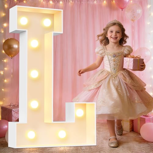Pooqla 3FT Marquee Light Up Letters, LED Letters Big Mosaic Marquee Letters 3 Feet Tall, Giant Letter Sign for Balloons Birthday Anniversary Wedding Party Decoration, Warm White Letter L