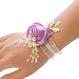 Valink Bandeaux de poignet pour demoiselle d'honneur, corsage de mariée, fleurs artificielles en dentelle pour mariage, fête, violet clair