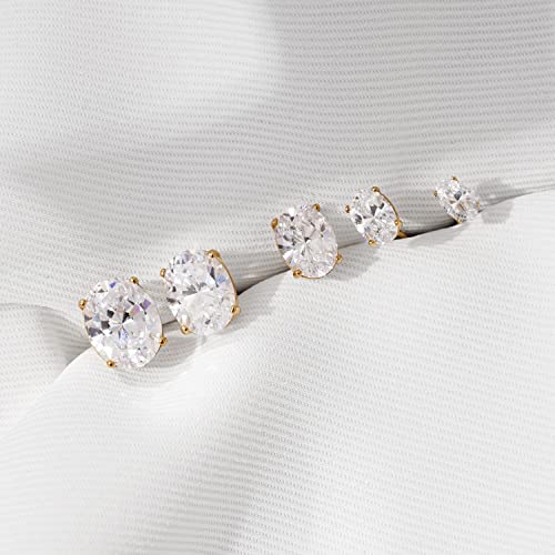 10K or 14K Real Solid Gold Stud Earrings for Women | White or Yellow Gold Oval Cut Solitaire Studs | 0.5 to 4 Carat Cubic Zirconia CZ Simulated Diamond4