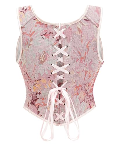 Image of CONCINEROS Women's Summer Vintage Floral Renaissance Corset Top for Women Y2k Tops Sleeveless Drawstring Crop Top