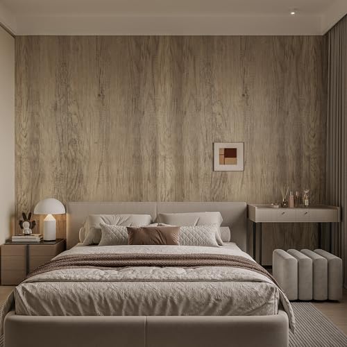 JSEVEM 60CM×5M Wide Thick Light Brown Grey Wood Self Adhesive Wallpaper Peel and Stick Matte Textured Waterproof Gray Wood Grain Contact Paper Vinyl Furniture Sticker Decor for Bedroom Bathroom Walls