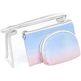 KKNE Set de 3 Neceseres Viaje Ultra Ligeros e Impermeables, Necessaire, Bolsas Playa a Prueba de Agua,Neceser Viaje, Neceser Playa, Modernos y Vibrantes Azul-Rosa