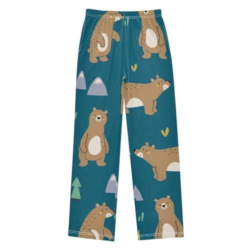 Boys' Pants Brown Bear Mountains Trees Blue Long Bottoms Jogger Pants Elastic Waist Trousers with Pockets S-XL