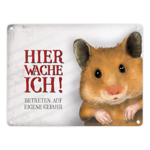 Metallschild mit Hamster Motiv und Spruch: Betreten auf eigene Gefahr - Hier wache ich! Metallschild mit Hamster Motiv und Spruch: Betreten auf eigene Gefahr - Hier wache ich!