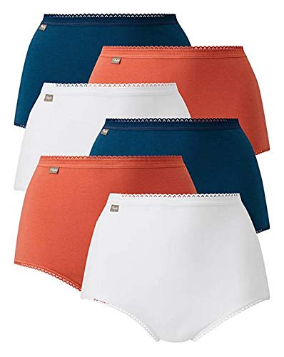 Playtex Women's Cherish Maxi Pure Cotton High Rise Stretch Briefs Pack of 6 (14, Orange/Blue/White)