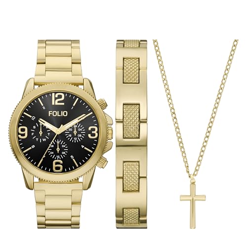 Montre dorée à trois aiguilles Folio FMDFL6084 pour homme avec bracelet élégant