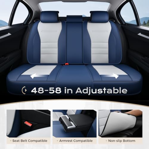 Image of Coverado Car Seat Covers Full Set, Nappa Leather Seat Covers for Cars, Car Seat Protector Car Seat Cushion, Front and Back Seat Protectors Cushions Universal Fit for Most Cars Vehicles(Blue&White)