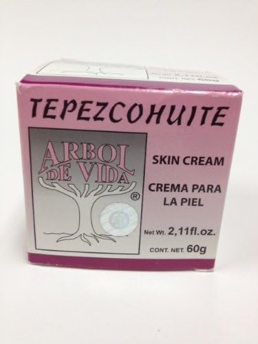 Tepezcohuite Skin Cream (Arbol de Vida), with Concha Nacar y Aceites de Rosa Mosqueta y Germen de Trigo, (Pearl Shell Cream, Wild Rose and Wheat Oils), 2.11oz, 60gr, 100% Natural