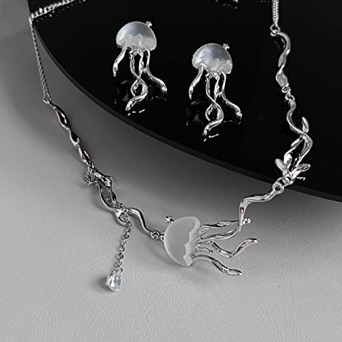 Jellyfish Earrings Necklace Jewelry Set Ocean Sea Animals Studs Ocean Jewelry Hawaiian Beach Themed Accessories Novelty Birthday Gifts For Women Girls #TOP2