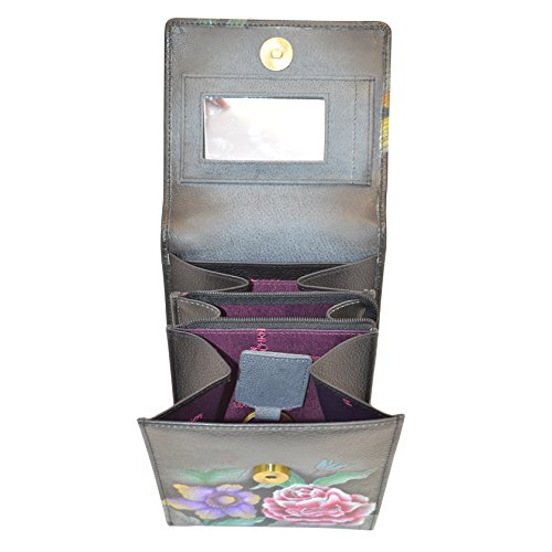 Anuschka womens Anuschka Hand Painted Women's Genuine Leather Organizer - Vintage Bouqu Triple Compartment Accordion Style Sling Crossbody, Vintage Bouquet, One Size US3