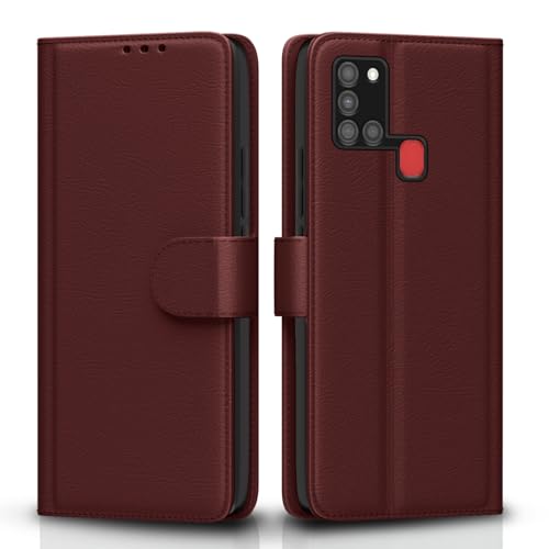 Image of Pikkme Samsung Galaxy A21s Flip Cover Magnetic Leather Wallet Case Shockproof TPU for Samsung Galaxy A21s (Brown)