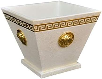 KARO FLIGHT Potted Planter Flowers Pot Plants Decorative Bowl, Fruit Bowl, White/Cream Gold Medusa Bowl with Greek Key Design Vase Hand Painted