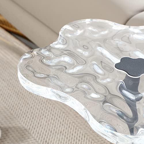 Acrylic Panel With Iron Tripod Creative Flower Shaped Small Edge Table Acrylic Transparent Sofa Corner Table Nordic Modern Coffee Table Portable Detachable Dessert Table Mobile Coffee Table (Small) #TOP6