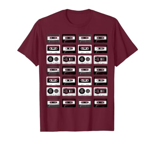 Cassette Tapes Audio Mixtapes 1980s Music Radio DJ T-Shirt, Men, Burgundy, X-Large