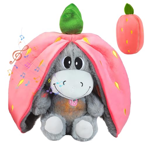 Rppiup Atmendes Kuscheltier, Esel Kuscheltier mit Atembewegung und Musik, Weiches Schlafender Plüsch Esel mit Warmem Licht, Schlummer Kuscheltiers...