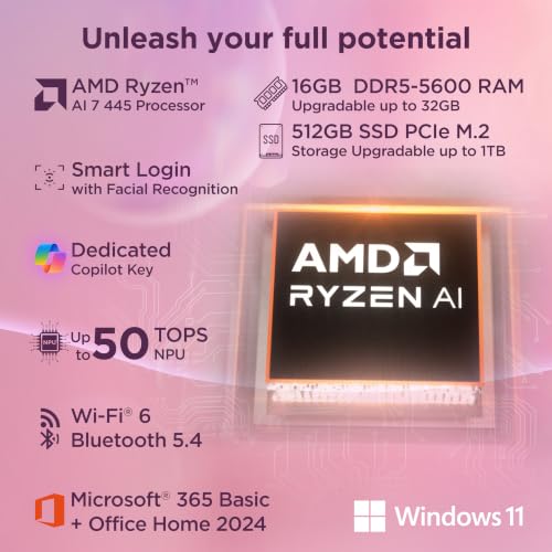 Image of Lenovo IdeaPad Slim 5 AMD Ryzen AI 7 445 (16GB RAM /512GB SSD /16 (40.6cm) /WUXGA OLED /Copilot+ PC /Windows 11 /MSO 365 Basic+Office 2024 /1Yr ADP Free /Grey /1.4Kg), 83S2005SIN AI Laptop