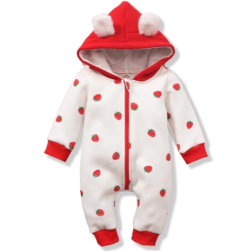 Image of Kislio Newborn Baby Girl Snowsuit Heart Jumpsuit One Piece Hooded Outwear Warmer Romper