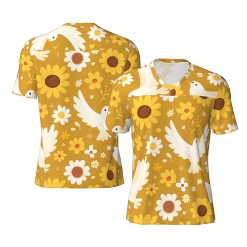 Stylish Athletic Sports Jersey Peace-Dove-Daisies Men's Rugby Jersey 4X-Large Black