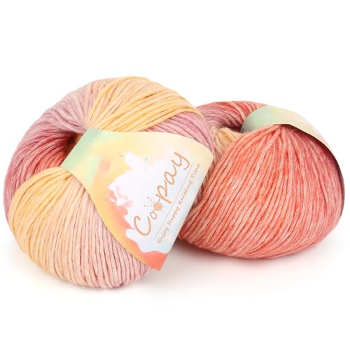 Image of Coopay Yarn for Crocheting Knitting, Gradient Cake Yarns, 2 x 3.53oz - 240yds - 50% Cotton 50% Acrylic Ombre Yarns, Crochet Yarn for Blankets, Shawls, Scarves (115 Sunset)