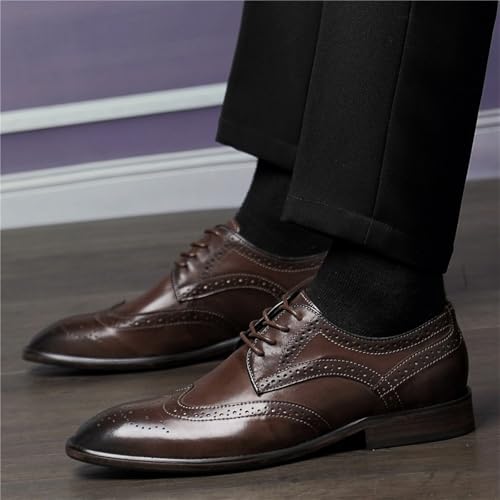 Men's Elevator Leather Brogue Shoes British Style Retro Business Formal Korean Style Trendy Casual Breathable Perforated Summer2