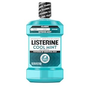 Listerine Cool Mint Intense Antiseptic Mouthwash, Daily Oral Rinse Kills 99.9% of Germs that Cause Bad Breath, Plaque and Gingivitis. For a Fresh, Clean Mouth, Intense Mint Flavor, 1.5 L