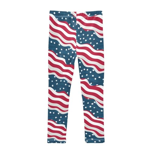 American Flag Wavy Red Stripes Girls Leggings Soft Stretch Workout Yoga Dance Pants for Kids Casual Tights2