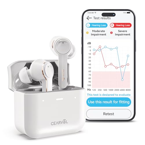 Cearvol Diamond X1 OTC Hearing Aids with Bluetooth Customizable App Hearing Test, Streaming Ability, Directional Sound Collection, for Mild to Moderate Hearing Loss, White