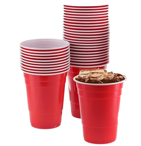 Flomer 50x 16oz Red Plastic Party Cups Disposable Drinking Cups Recyclable BPA Free Eco-Friendly for Parties, Christmas, Birthdays, Weddings