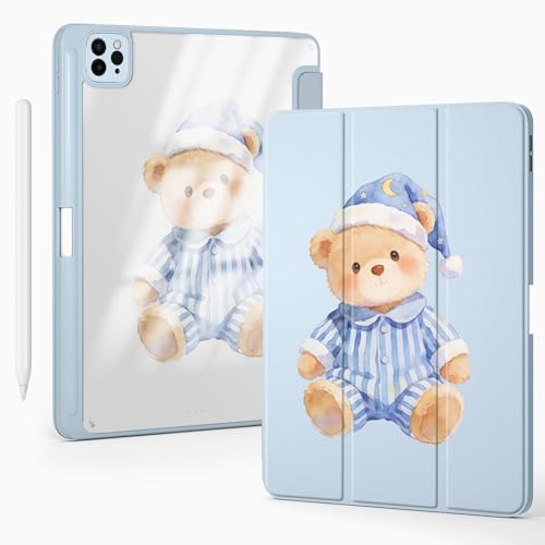 Cadeau parfait : pochette iPad ours kawaii en cuir bleu pastel