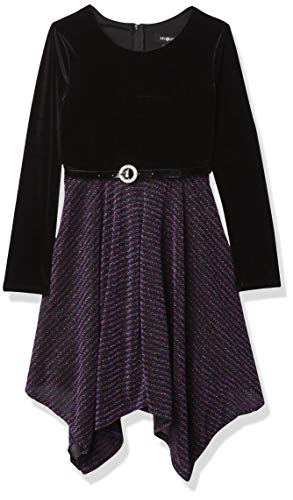 Amy Byer Girls Long Sleeve Fit And Flare Special Occasion Dress, Black/Metallic, 7 Us #TOP6