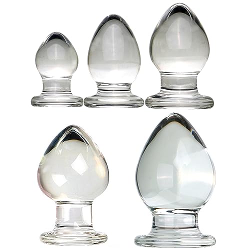ScreaAss 5 Größen Große Glas Analplug 32/40/45/55/65Mm Glattes Kristall Analstöpsel Klassischer Anal Kugeln Butt Plug Glas Dildo Vagina Plug Anus Dilatator Sex Spielzeug Für Frauen Männer,Clear,Set