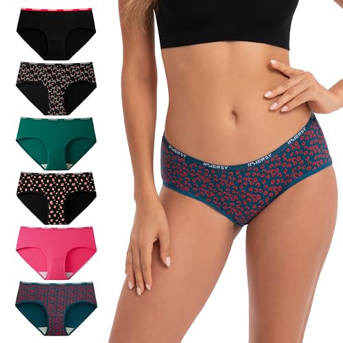 INNERSY Bragas Algodon Mujer Suave Braga Culotte Cintura Baja Ropa Interior Deportiva Pack de 6 (S, 3 Estampados+3 Colores Lisos)