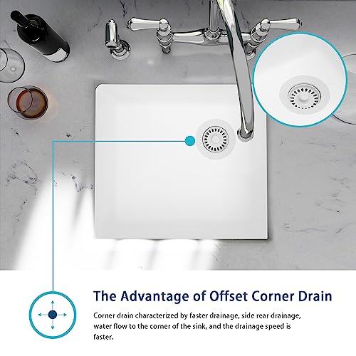 Image of White Bar Sink,White Granite Composite Kitchen Sink With Accessories,19 Inch Undermount Quartz Stone Kitchen Sinks, 19 inch x 17 inch x 9 Small Kitchen Sink with Offset Drain