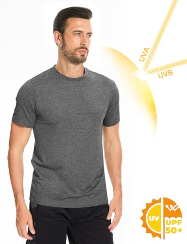 Mens Shirts Short Sleeve Workout T-Shirts Gym Summer Beach Tshirts UPF 50 SPF Sun Protection Rash Guard Athletic Casual Tee Lightweight Grey M, Deep Gray2