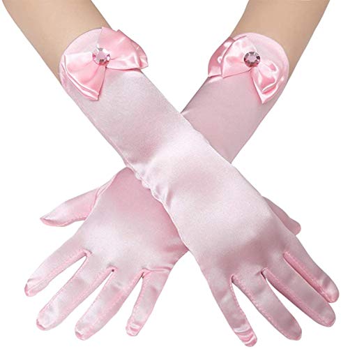Image of FancyDressWale Girls Satin Long Gloves for Princess Dress Up Party With Bows