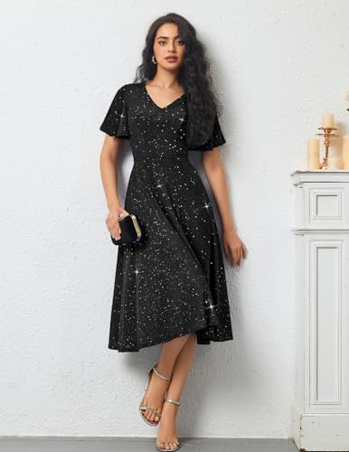 Image of Bridesmay Women's Formal Wedding Guest Dress for Women 2026 Short Sleeve Fit and Flare Tea Party Dresses