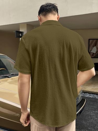 Image of GRECIILOOKS Men's Polycotton Shirt |Stylish Casual Regular Fit Shirts | Textured Half Sleeve | Slim Fit | Business & Meeting Ready (Available in Plus Size)