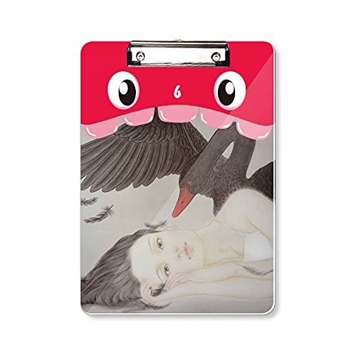 Bloc-notes A4 avec pince plate au style aquarelle cygne noir pour le bureau