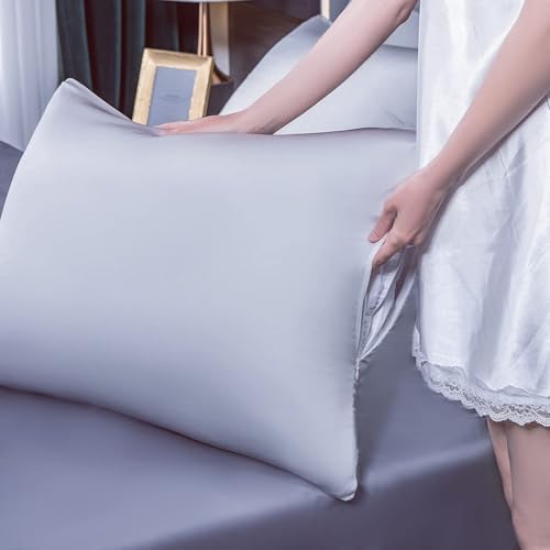 Image of JUWENIN,Silky Satin Pillowcases, Soft and Luxury, Pack of 2, Hidden Zipper (Queen, Silver)