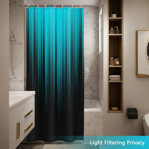 Image of AAtter Teal Black Ombre Shower Curtain, Small Stall 36x72 Inch, 7 Hooks