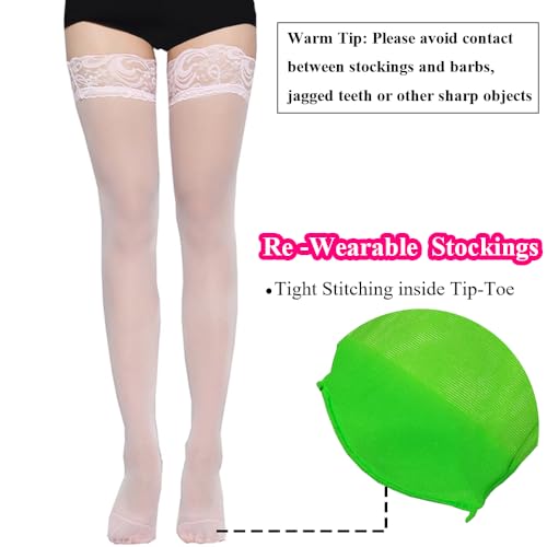 Image of Thigh High Stockings Lace Top, Women's Semi Sheer Sexy Stay Up Halloween Lingerie Thigh High Stockings