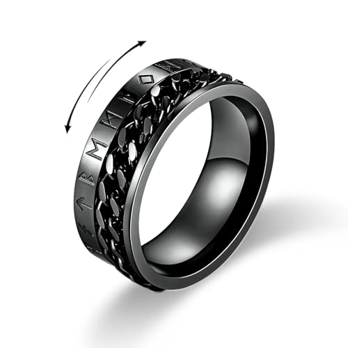 MERTTURM Edelstahl Ringe für Herren Cooler Fidget Spinning Kettenring Anti-Angst Spinner Ringe Fidget Band Ringe für Herren Roller Drehbarer Ringe Biker Wikinger Verlobungsringe für Männer