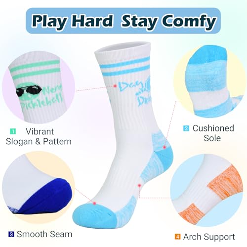 Pickleball Crew Socks Bulk Unisex, Performance Cushioned Sports Cotton Mid Calf Sock for Pickleballs Lover4